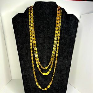 Vintage 3 Strand Necklace, Gold Tone with Secure Spring Ring, 24” Layered Chains